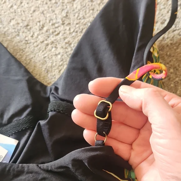 Floral Wrap One-Piece Swimsuit - Black with Tropical Print - Picture 7 of 8